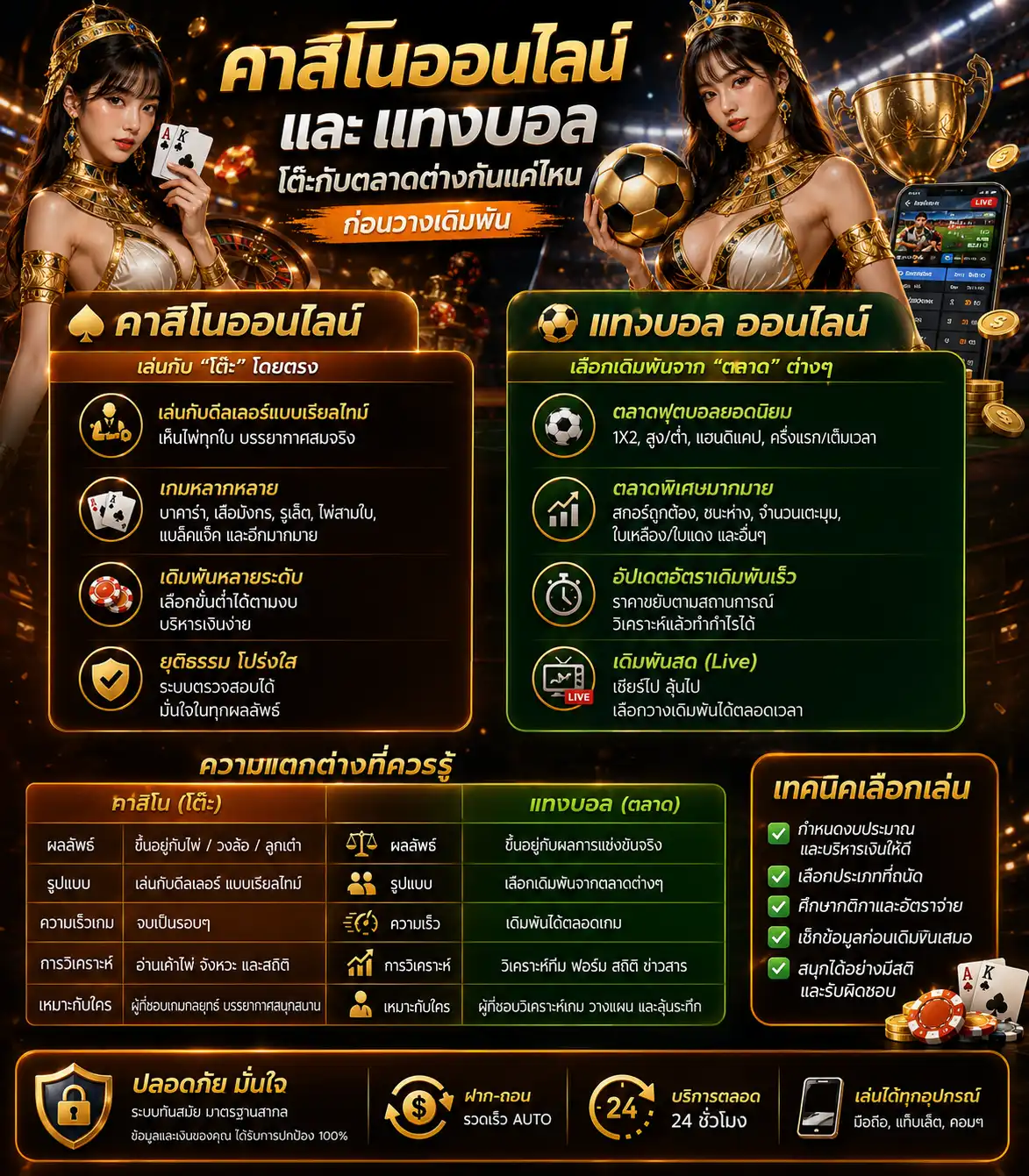 คาสิโนออนไลน์และแทงบอล โต๊ะกับตลาดต่างกันแค่ไหนก่อนวางเดิมพัน