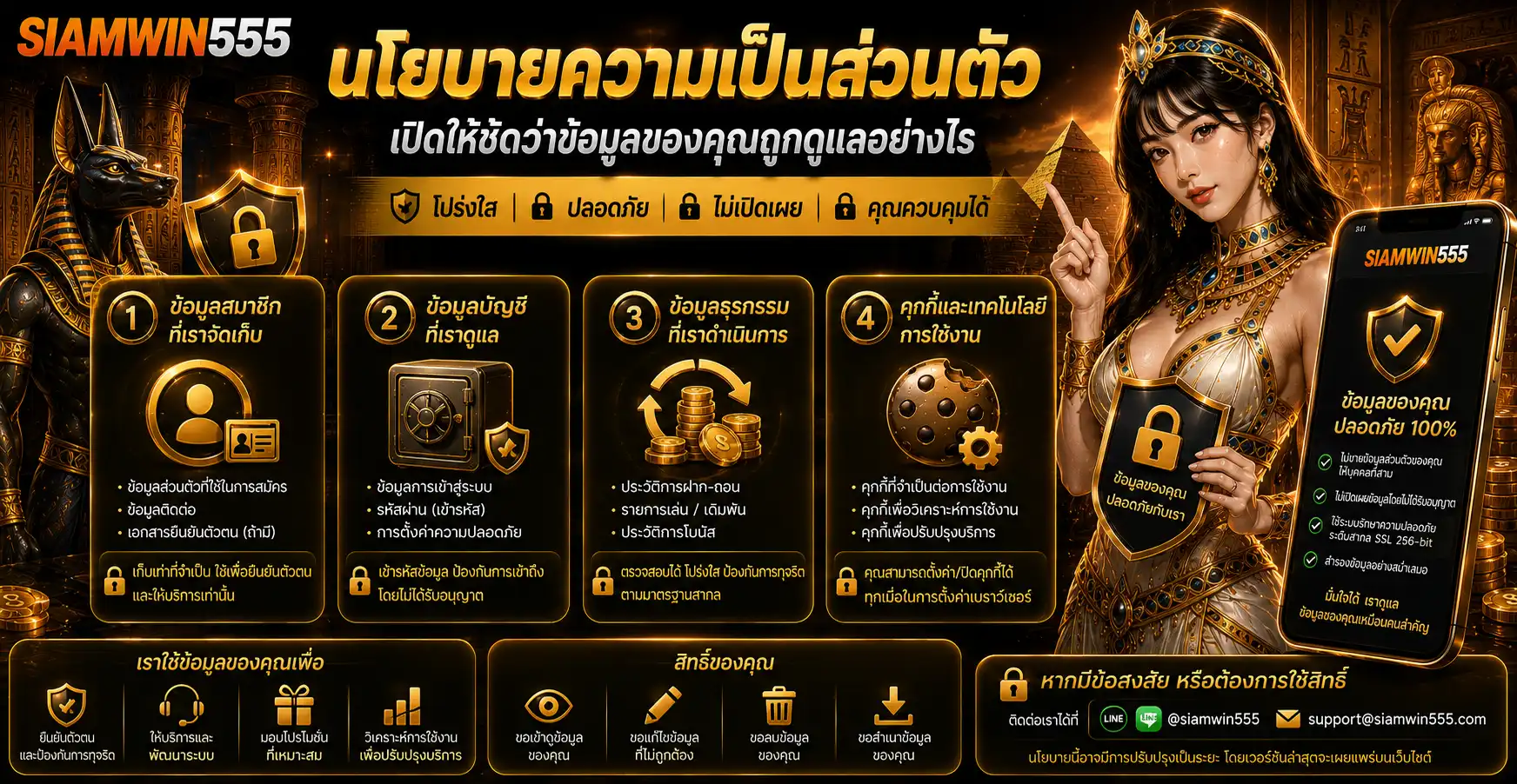 นโยบายความเป็นส่วนตัว siamwin555 เปิดให้ชัดว่าข้อมูลสมาชิก บัญชี ธุรกรรม และคุกกี้ถูกดูแลอย่างไร
